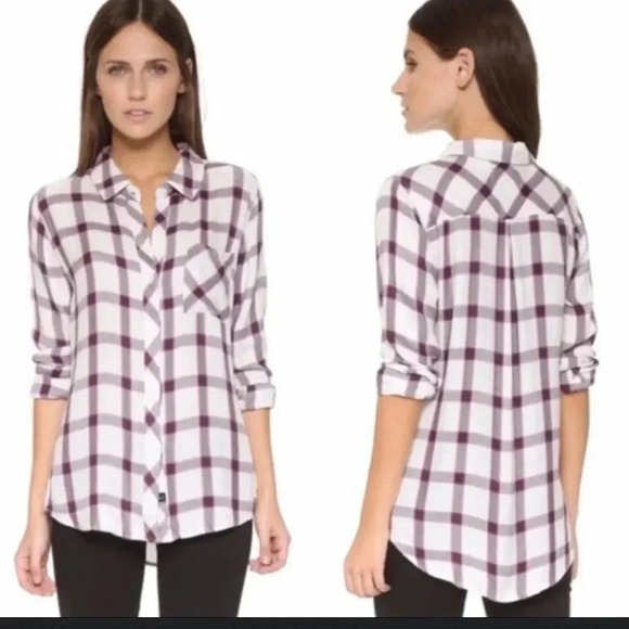 Rails Tops - Rails Hunter Plaid Long Sleeve Flannel Button Down Blouse XS White Blue